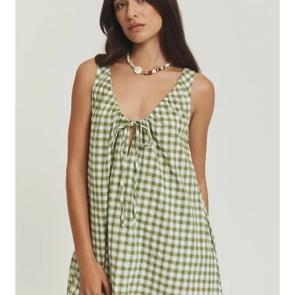 Opia Byron Bay Bridget Dress XS/S NWT Green Gingham Sleeveless Maxi Dress - Picture 3 of 12
